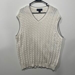 Brooks Brothers Cable Knit V-Neck‎ Sweater Vest Men's XL White Supima Cotton